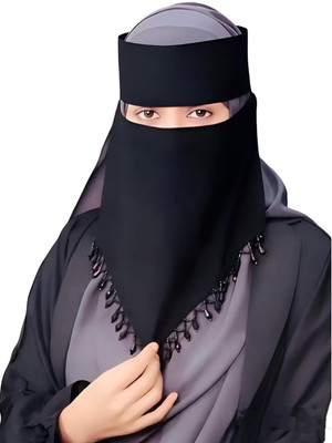 EURANUS Cotton Silk Self Design Naqab(Black)