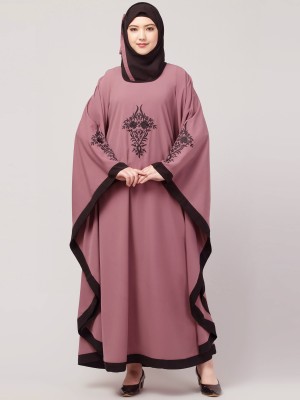 N4N Garments Crepe Self Design Burqa With Hijab(Pink, Black)