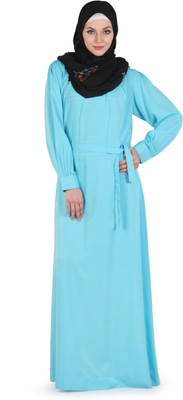 Momin Libas Polyester Solid Abaya(Blue)