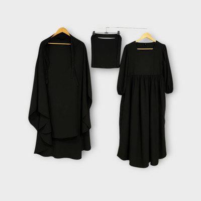 Sunnah Collection House Nida Matte Solid Abaya With Hijab(Black)