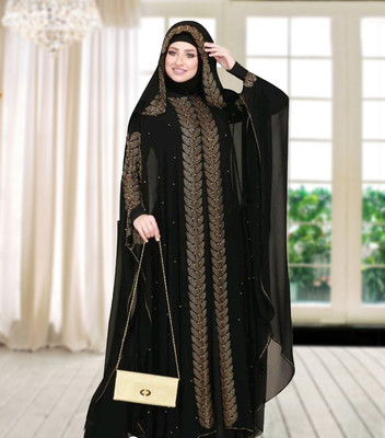 Buraque Designer Nida Matte Solid Burqa With Hijab(Black)