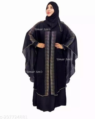 shakilenterprises Cotton Silk Self Design Burqa With Hijab(Black)