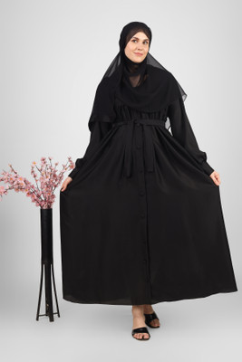 ovais abaya collection Nida Matte Solid Abaya With Hijab(Black)