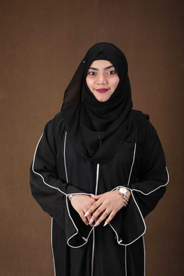 Abayas Fashion Crepe Solid Burqa With Hijab(Black)