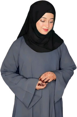 Elegant Fashion Hub Cotton Blend Self Design Abaya With Hijab(Grey)