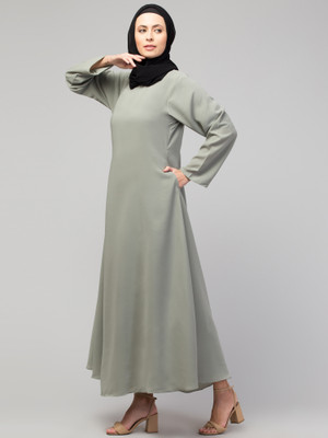 HIJAB WORLD Nida Matte Solid Abaya(Grey)