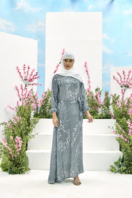 bhavyata Nida Matte Self Design Abaya(Grey)