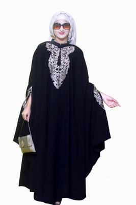 Unstop Crepe Solid Abaya With Hijab(Black)