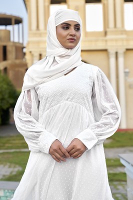 bhavyata Georgette Self Design Abaya(White)