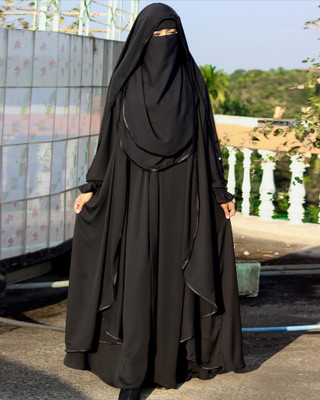 Muslim Choice Bazaar Georgette Solid Burqa With Hijab(Black)