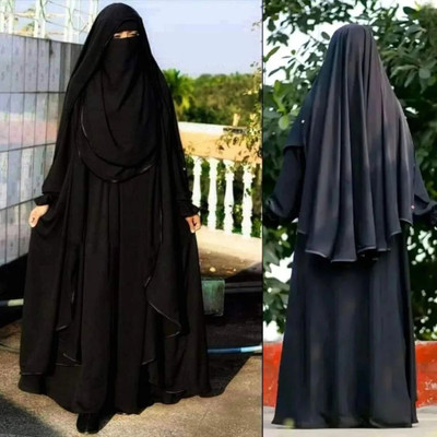 YR enterprise Georgette Self Design Burqa With Hijab(Black)