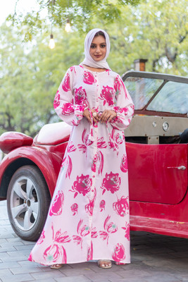 SARINKU Nida Matte Printed Abaya(Pink)