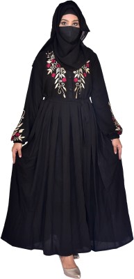 Kachin Enterprises Nida Matte Self Design Abaya With Hijab(Black)