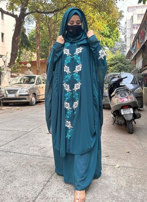 DCSTORE1 Polyester Self Design, Solid Burqa With Hijab(Blue)