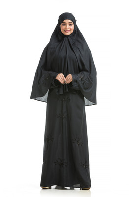 The Ocean Export and Import Cotton Blend Burqa With Hijab(Black)