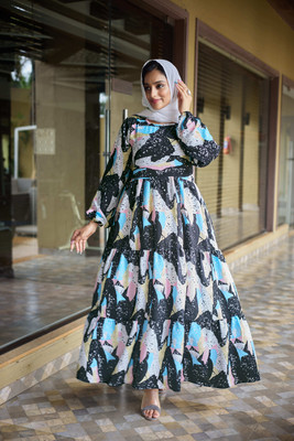 SARINKU Nida Matte Printed Abaya(Multicolor)