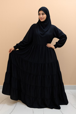 yrabayastore Georgette Self Design Abaya With Hijab(Black)