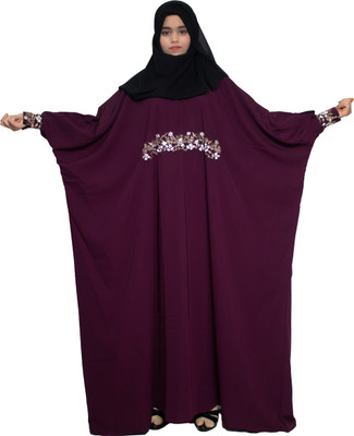 HouseOfCommon Crepe Self Design Abaya With Hijab(Purple)