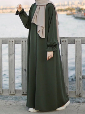 ZUZUU Nida Matte Self Design, Solid Burqa With Hijab(Green)