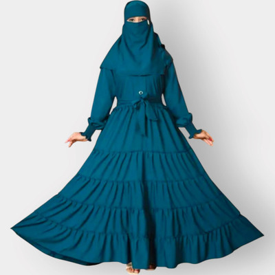 HouseOfCommon Cotton Blend Solid Burqa With Hijab(Blue)