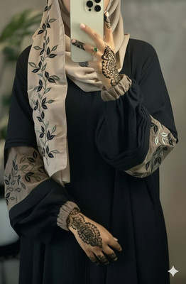 DCSTORE1 Polyester Self Design Burqa With Hijab(Black)