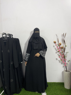 Azlan Nida Matte, Cotton Blend Self Design Burqa With Hijab(Black)