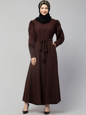 HIJAB WORLD Nida Matte Solid Abaya(Brown)