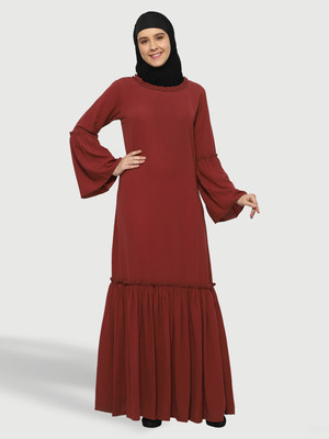 FORELEVY Polyester Solid Abaya(Maroon)