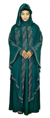NBA_Enterprises Georgette Self Design Abaya With Hijab(Green)