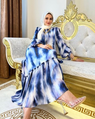 SARINKU Georgette Printed Abaya(Blue)