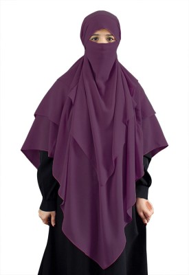 qasmaya Georgette Self Design Naqab With Hijab(Purple)