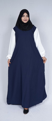 black rose Polyester Self Design, Solid Abaya With Hijab(Blue, White)