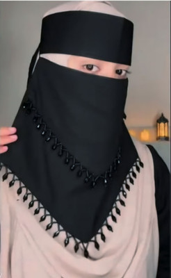 Hijab Cotton Silk Solid Naqab With Hijab(Black)