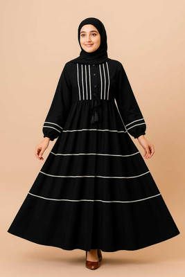 Ah creation Crepe Solid Abaya With Hijab(Black)