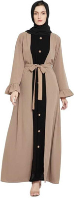 Affan Enterprises Cotton Blend Solid Burqa(Beige, Black)