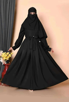KK FASHION Cotton Silk Solid Burqa With Hijab(Black)