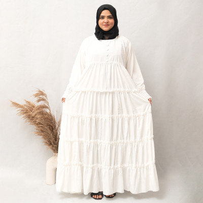 MODEST CITY Crepe Self Design Abaya With Hijab(White)
