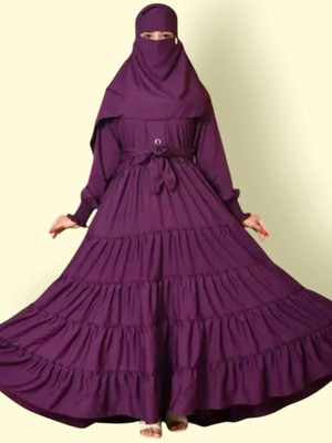 HouseOfCommon Cotton Blend Solid Burqa With Hijab(Purple)