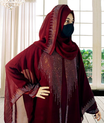 BURAQUE ENTERPRISES Polyester Solid Abaya With Hijab(Maroon)