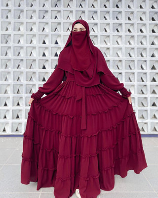 HOC Cotton Blend, Polyester, Cotton Blend, Polycotton Self Design, Solid, Houndstooth Burqa With Hijab(Maroon)