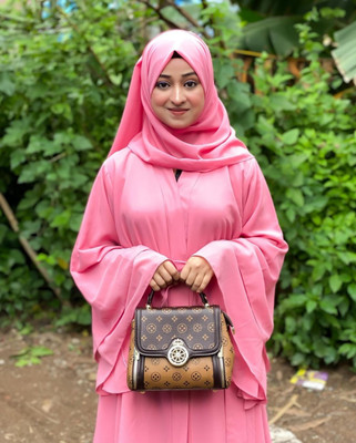 black rose Georgette Solid Burqa With Hijab(Pink)