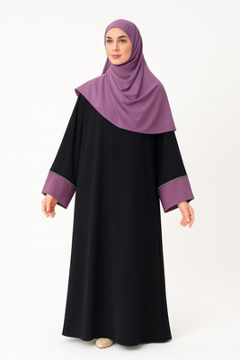 KK FASHION Cotton Silk Self Design Burqa(Black, Pink)