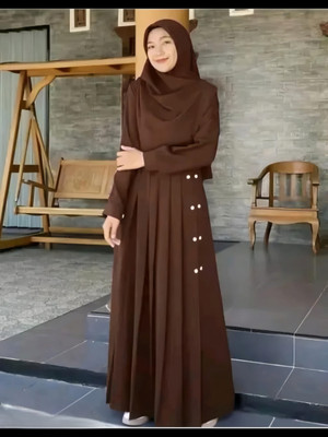 Ahil Dresses Cotton Silk Solid Abaya With Hijab(Brown)