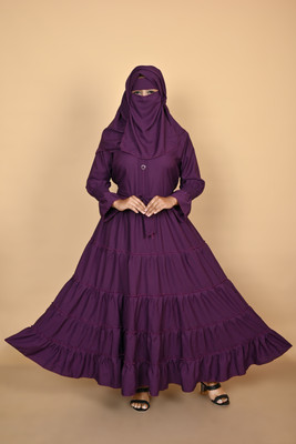 BISAL Georgette Self Design Burqa With Hijab(Purple)