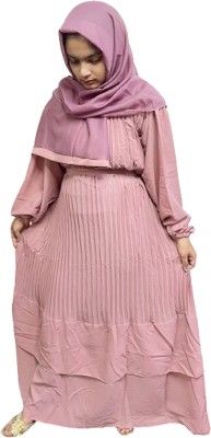 BROKE BRAND Nida Matte Solid Abaya With Hijab(Pink)