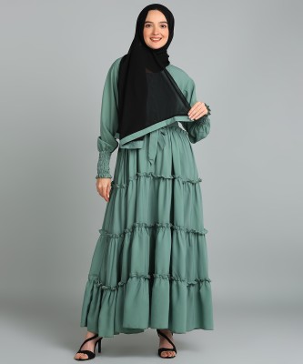 BROKE BRAND Nida Matte Solid Abaya With Hijab(Green)