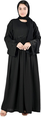KTENTERPRISES Georgette Solid Abaya With Hijab(Black)