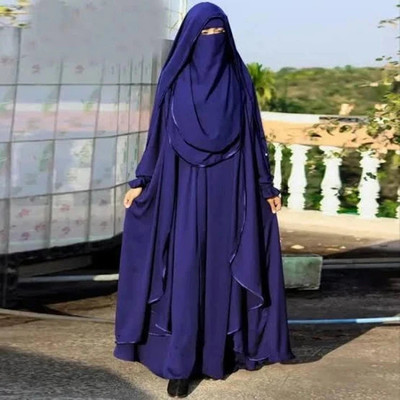 YRE Georgette Solid Burqa With Hijab(Blue)
