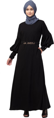 HIJAB WORLD Nida Matte Solid Abaya(Black)