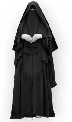Nazneen Cotton Blend Solid Abaya With Hijab(Black)